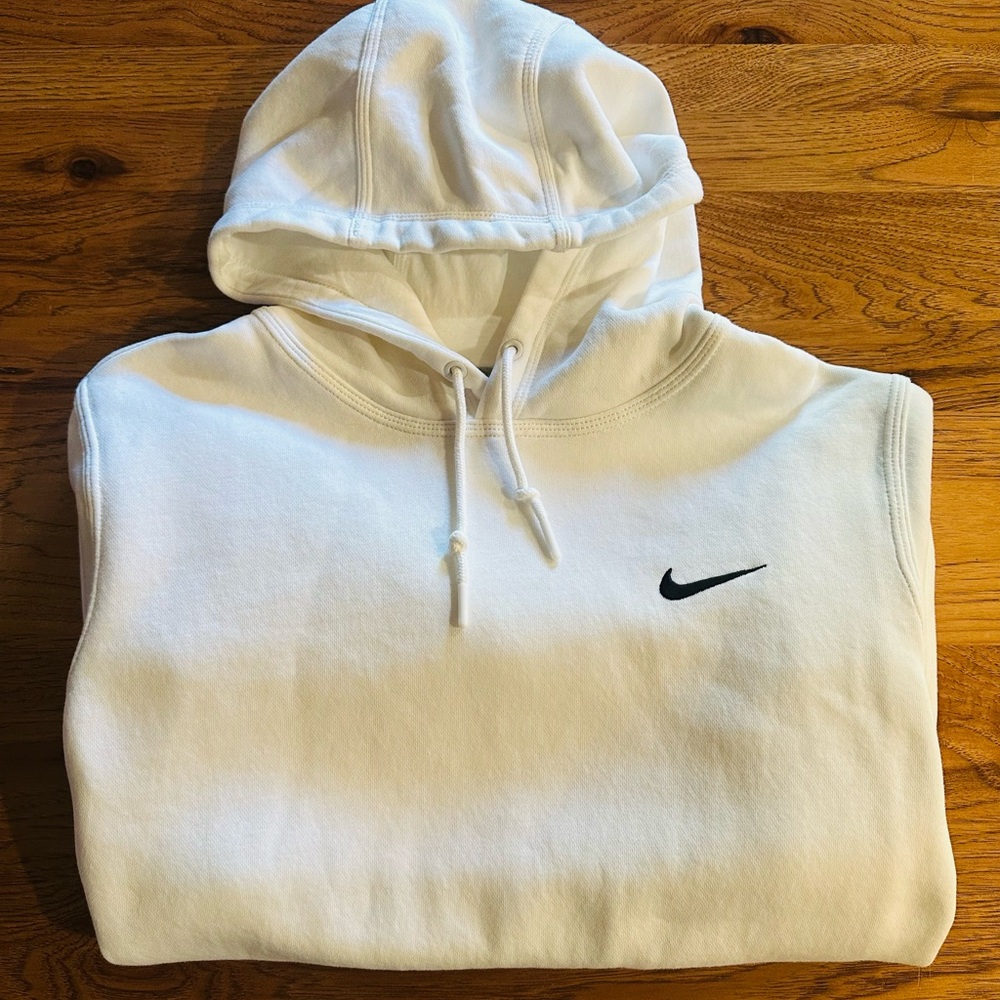 Nike Men's White Hoodie with Black Logo